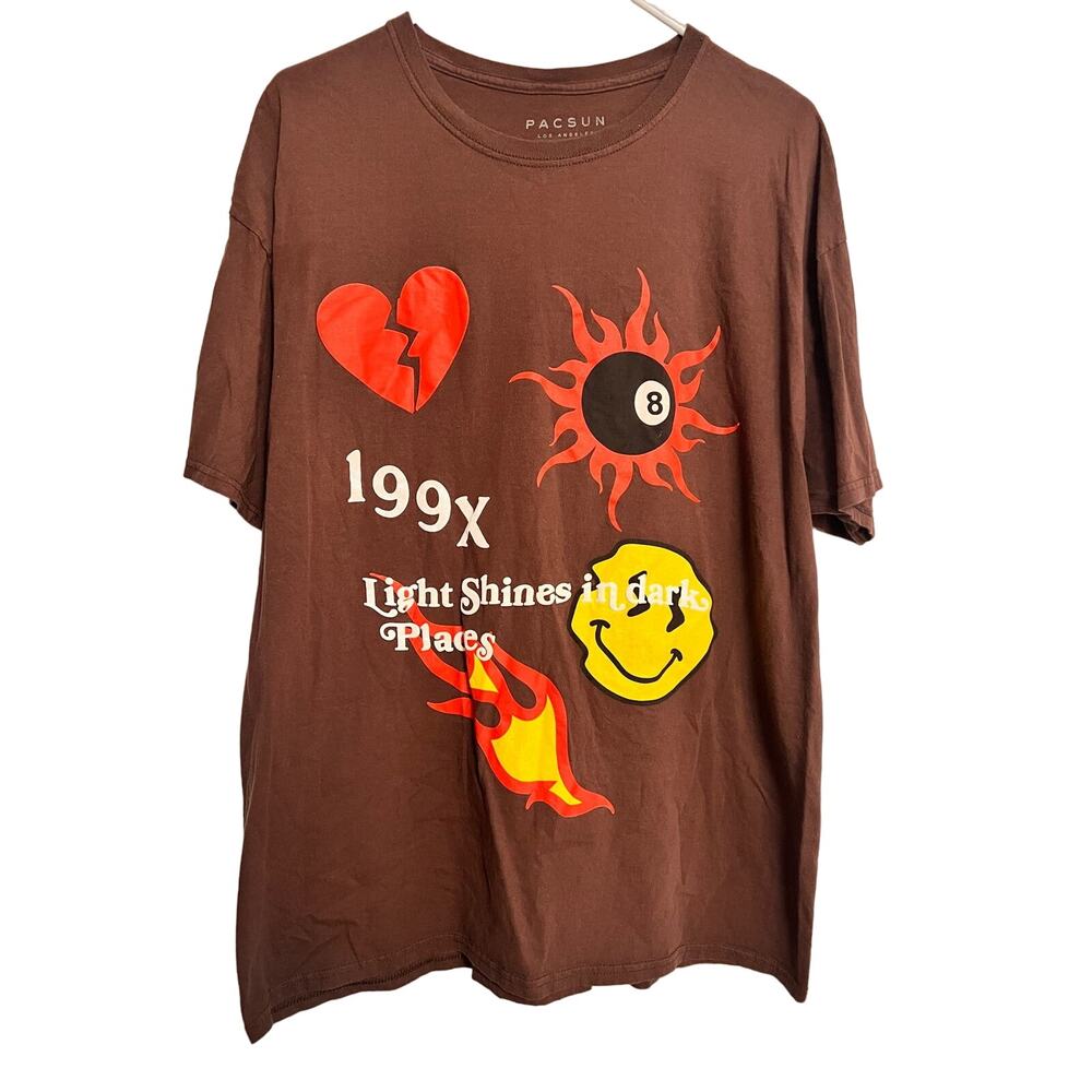 PacSun Level Up Tropics Tshirt Mens Size XL Brown Light Shines in Dark Places